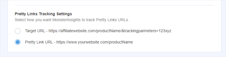 pretty links tracking settings monsterinsights