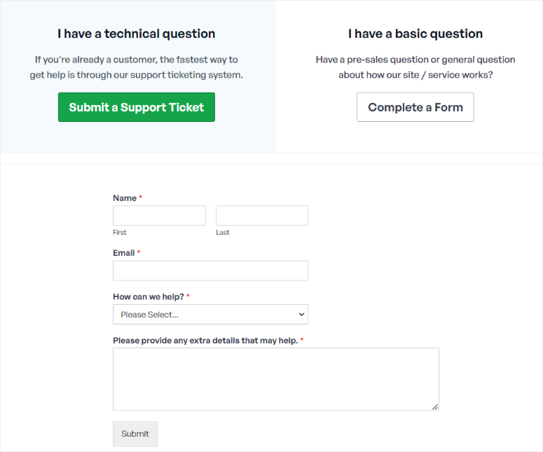 wpcode support form