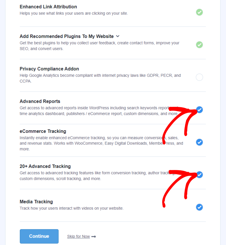 monsterinsights advanced tracking