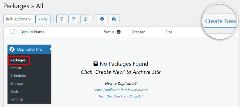 duplicator pro create new