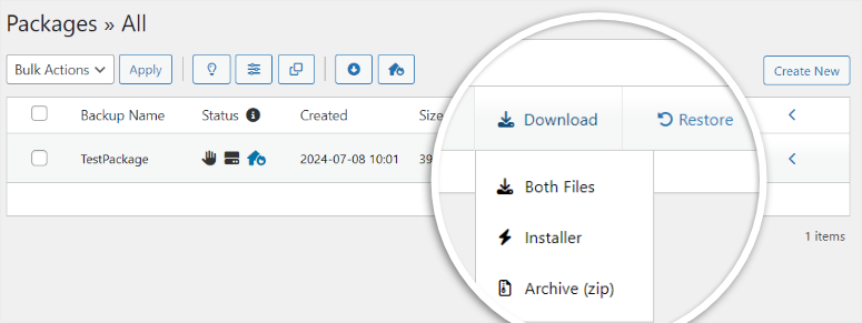 duplicator pro download package