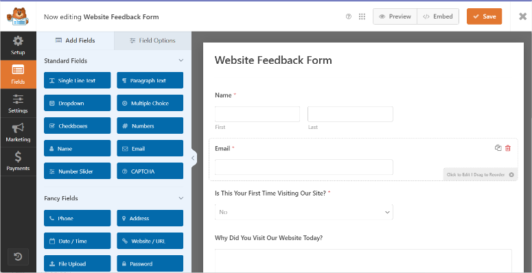 website feedback form template