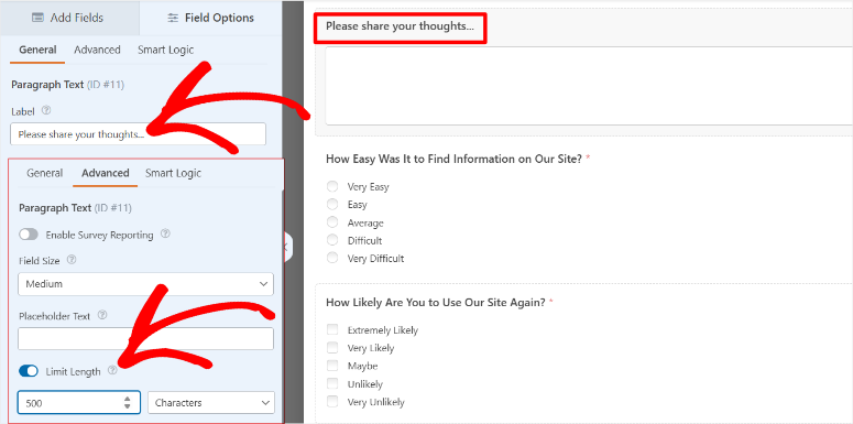 wpforms customize paragraph text field