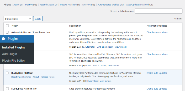 installed plugins