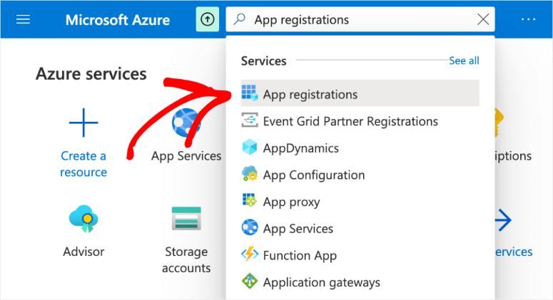 microsoft azure click app registrations