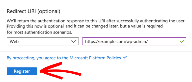 microsoft azure click register button