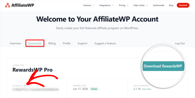 rewardswp dashboard install plugin