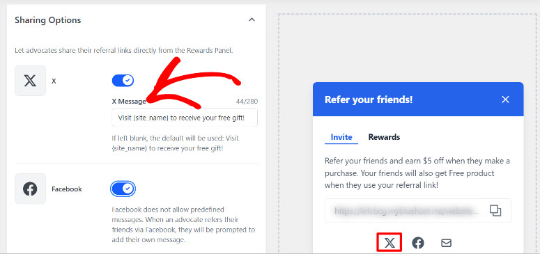 rewardswp twitter x sharing options