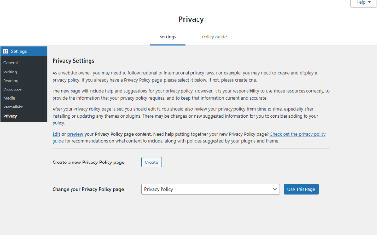 wordpress privacy generator