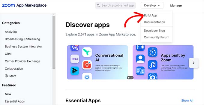 zoom-marketplace-click-build-app-option-from-dropdown-menu - IsItWP - Free WordPress Theme Detector zoom marketplace click build app option from dropdown menu