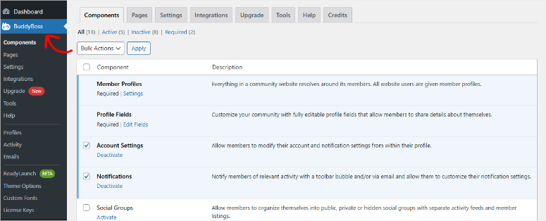 buddyboss-component-settings - IsItWP - Free WordPress Theme Detector buddyboss component settings