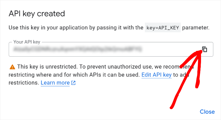 google cloud console api key created