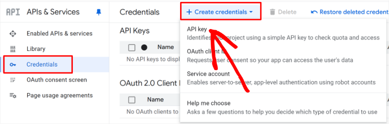 google cloud console create credentials