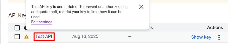 google cloud console unrestricted api