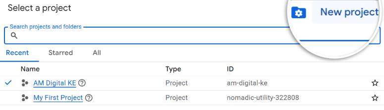 new project google cloud console
