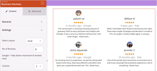 seedprod-business-review-block-settings - IsItWP - Free WordPress Theme Detector seedprod business review block settings