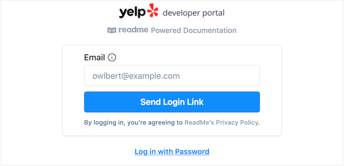 yelp developers login