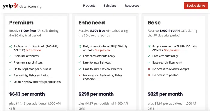 yelp new api pricing plans