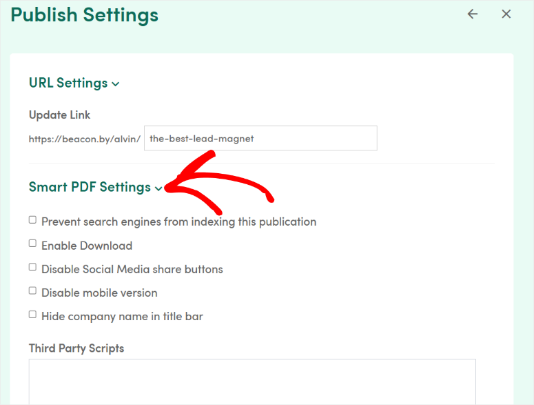 beaconby smart pdf settings