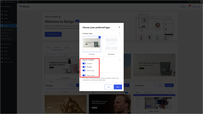 botiga pro starter site importation