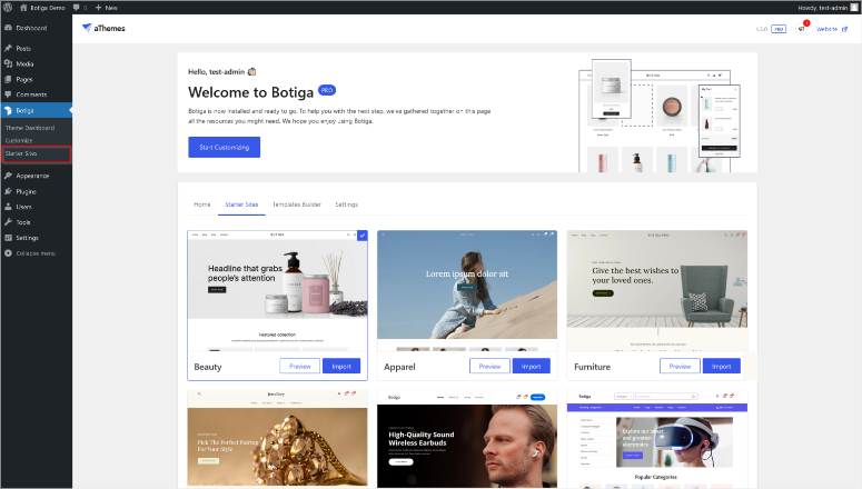 botiga pro starter sites