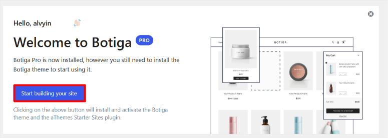 botiga start building your site