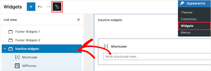 wordpress inactive widgets