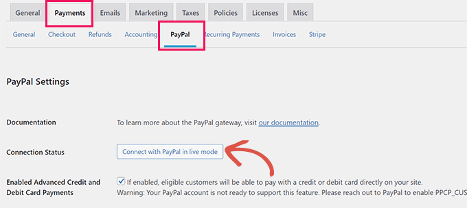 easy digital downloads connect with paypal