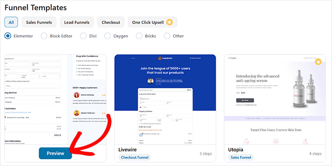 funnelkit preview templates