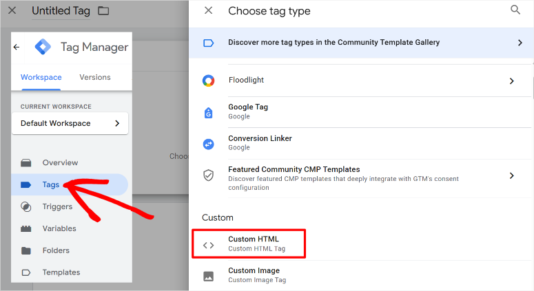 google tag manager custom html