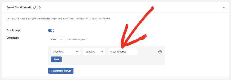 wpcode- conditional logic for page pinterest