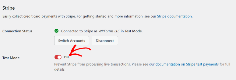 wpforms deactivate test mode payment gateways