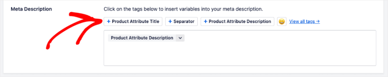 aioseo product attributes meta description search appearance settings