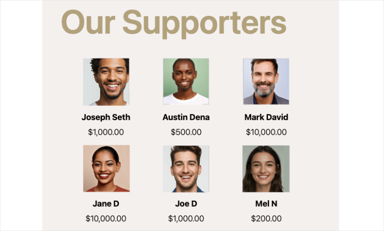 charitable-donation-wall-donor-gallery - IsItWP - Free WordPress Theme Detector charitable donation wall donor gallery