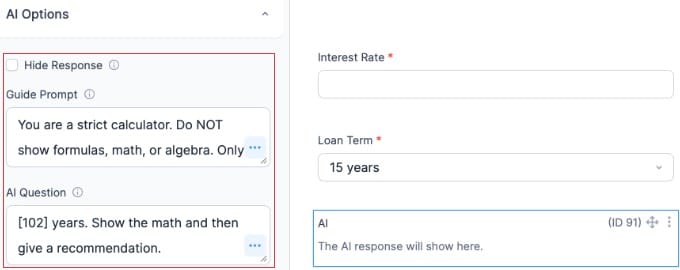 formidable ai field options