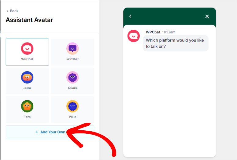 wpchat assistant avatar customization
