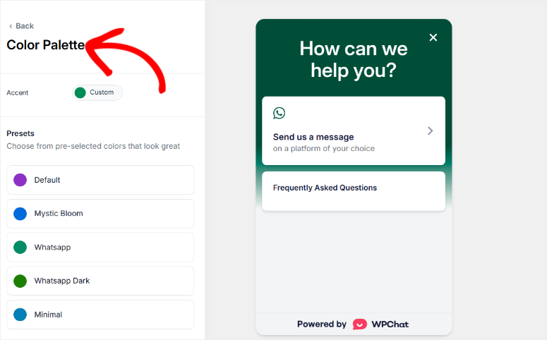 wpchat color palette customization