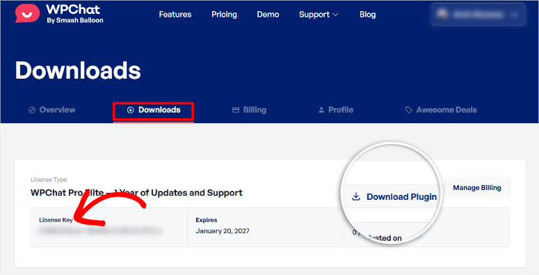 wpchat dashboard downloads