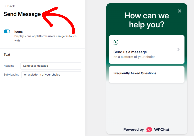wpchat send message customization