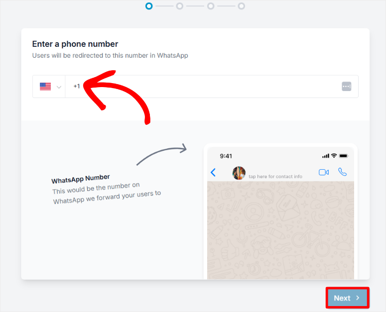 wpchat setup wizard enter phone number