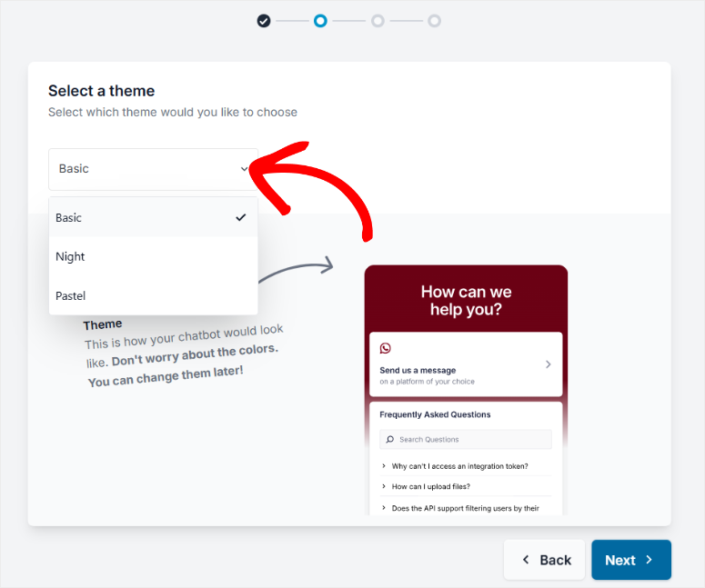 wpchat setup wizard select theme