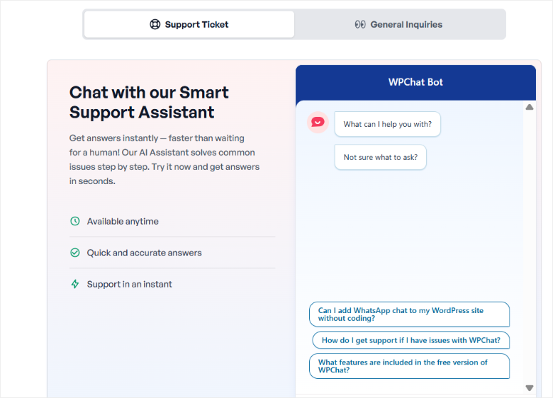 wpchat support chat bot