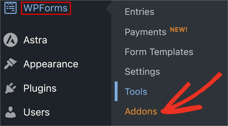 wpforms addons button