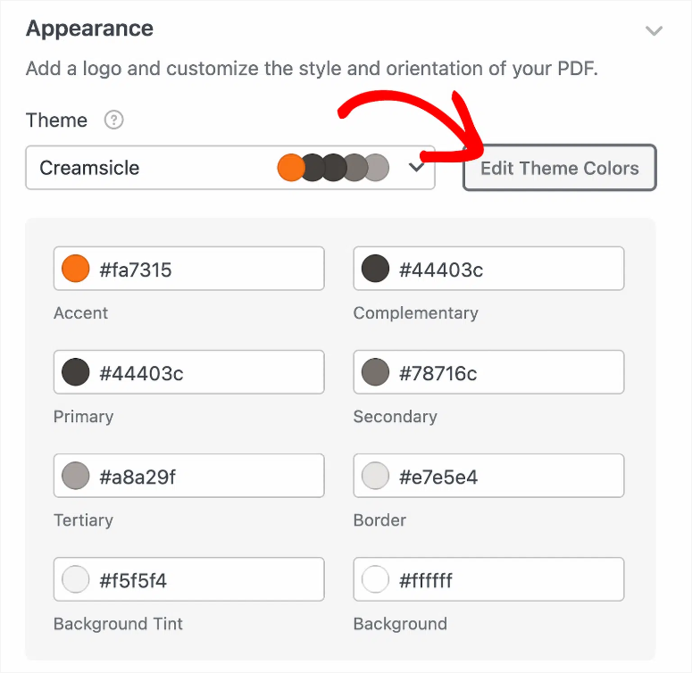 wpforms edit theme colors pdf