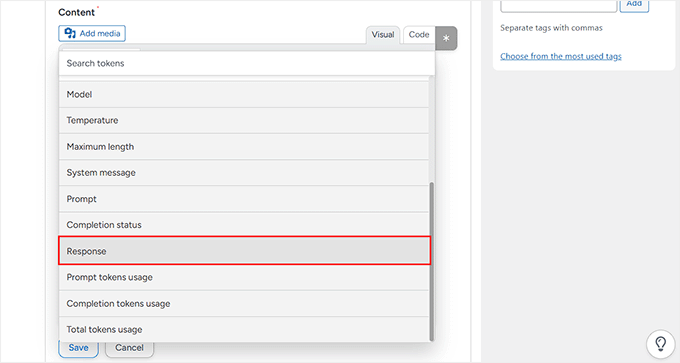 add response in content field in uncanny automator