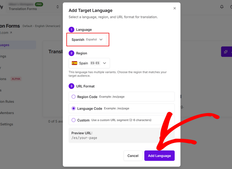 Choose languages to translate your site with Universally