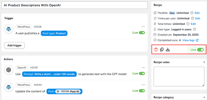 save your openai uncanny automator recipe