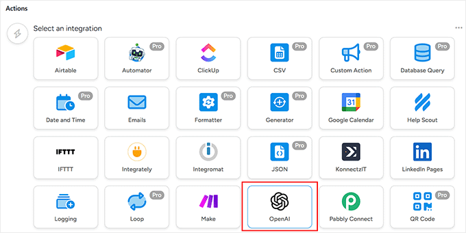 select openai as action integration in uncanny automator