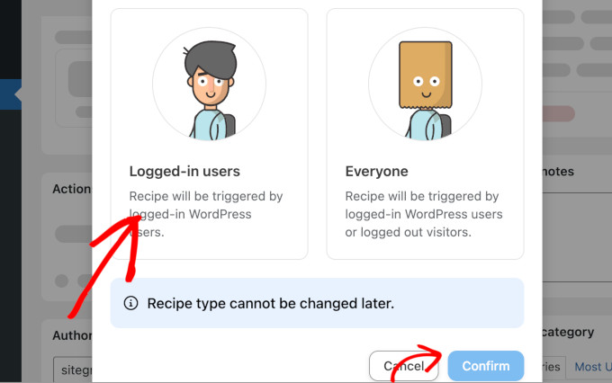 uncanny automator choose recipe type