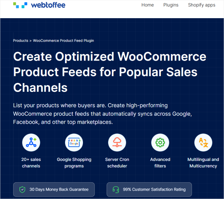 webtoffee product feed for woocommerce homepage
